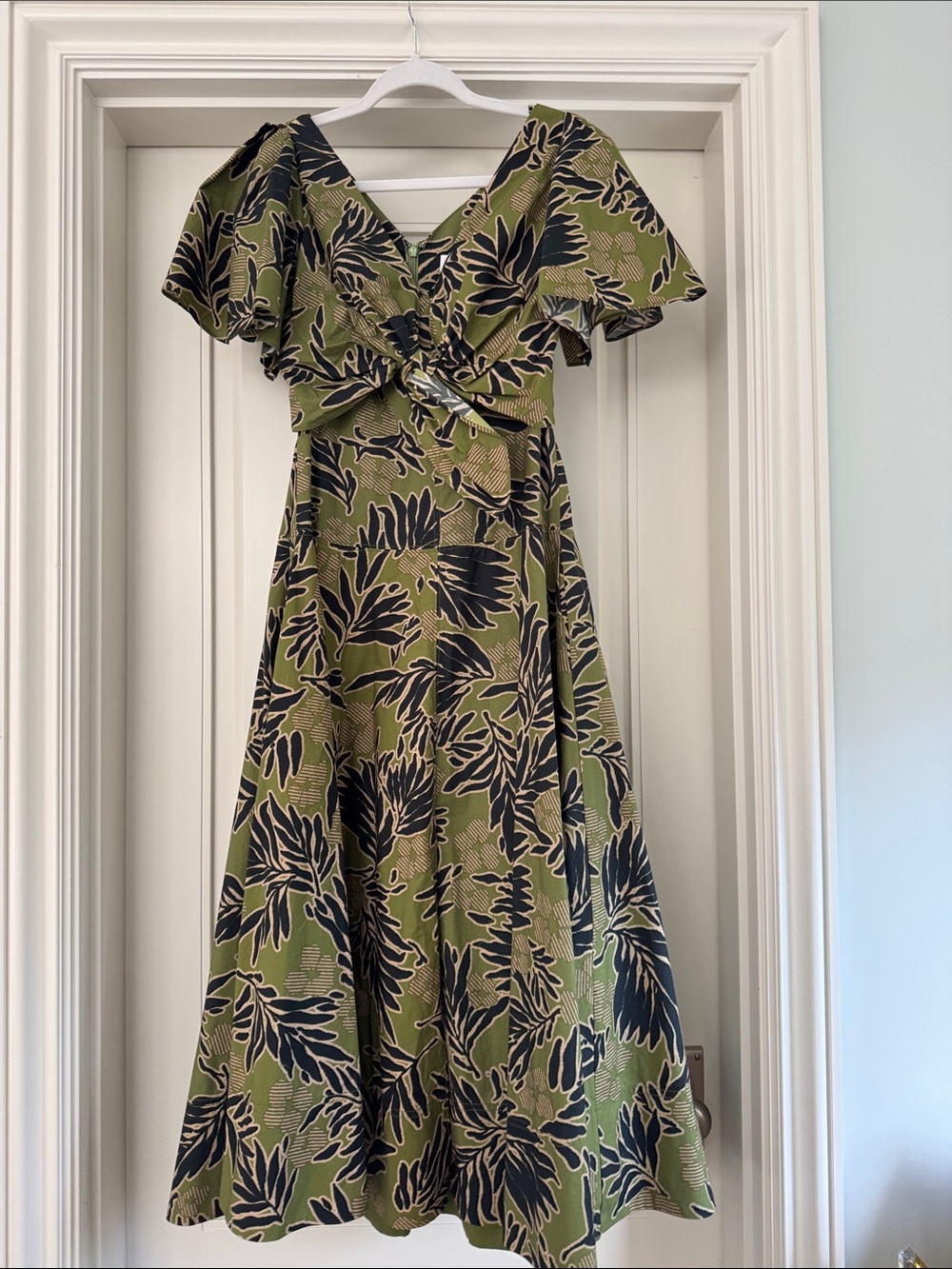 Tanya Taylor Olive Green and Black Floral Midi Dress